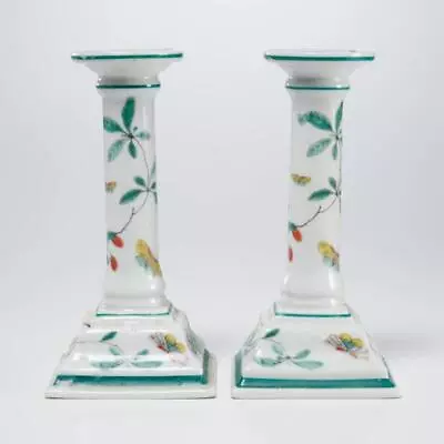 Mottahedeh Famille Verte K'ang Hsi Period Style Moth Green Candlesticks 6.5 H • $350