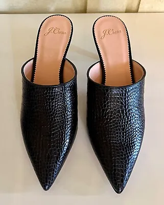 NIB J Crew Size 8 Deepest Navy Pointy Toe Mules In Croc-embossed Leather J8224 • $85