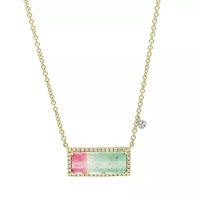 	Meira T Watermelon Tourmaline Diamond Necklace In 14k Yellow Gold • $1500