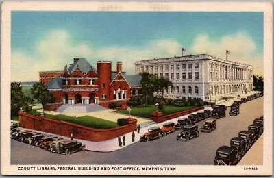 Memphis TN Postcard  OSSITT LIBRARY Federal Building And Post Office  Linen • $3.75