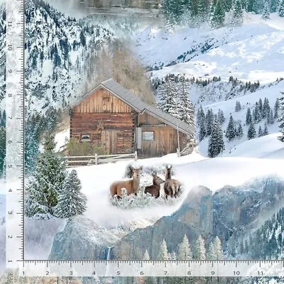 Christmas Fabric | Mountain Air Winter Cabin Digital | Timeless Treasures YARD • $10.98