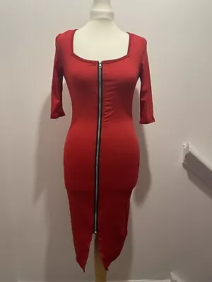 Red Bodycon Zip Dress Size S (UK8) • £4