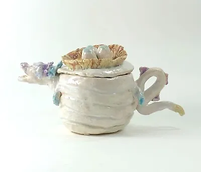 $14.99 • Buy Hobby Art Dragon & Egg Nest Teapot Hand Sculptured Glazed Signed Repaired C42