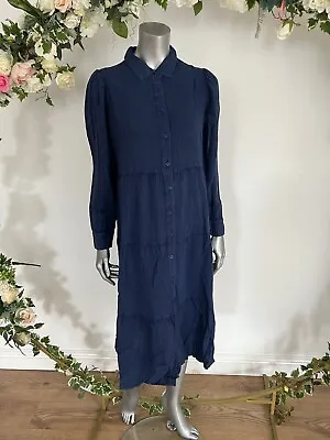 £12.99 • Buy Studio Midi Chambray Dress Size 12 Blue Denim Tiered Button Up Dress LS87
