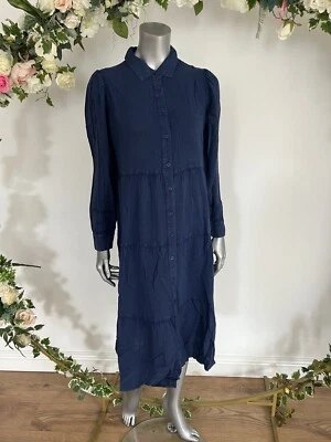 £12.99 • Buy Studio Midi Chambray Dress Size 12 Blue Denim Tiered Button Up Dress LS87