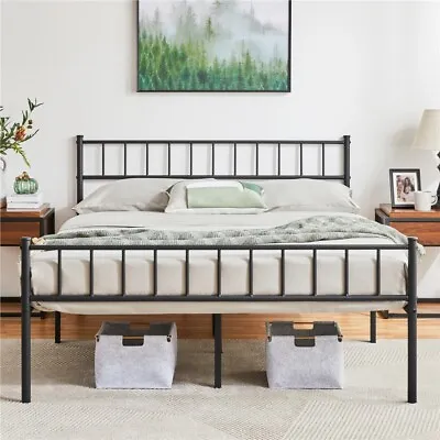 Black Single Metal Bed Frame Slat Support Bedstead Base W/ Headboard & Footboard • £65.99