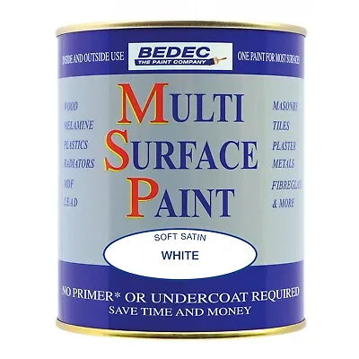 Bedec Multi Surface Paint Soft Satin White 750ml Tiles / UPVC / Walls No Primer • £21.60