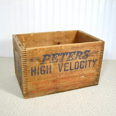Vintage Peters High Velocity Wood Ammo Box Crate DuPont Rustic Decor Dovetail • $65