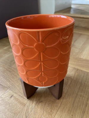 £28.99 • Buy Orla Kiely Stem Orange Ceramic Planter Plant Pot With Wooden Base
