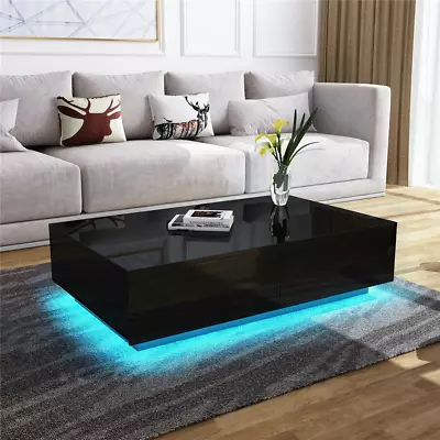 Coffee Table With 4 Drawers LED CenterSide Tea Tables Black High Gloss Finish • $255.99