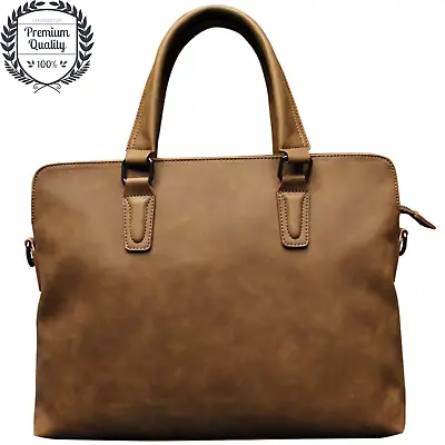 Leather Mens Bag Laptop Document File Business Office Male Fashion Pack Brown • $76.55