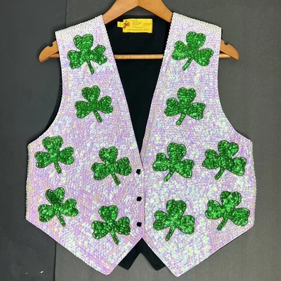 $55 • Buy Shamrock Clover Sequin Vest M St Patrick’s Day Irish Parade Costume White Green