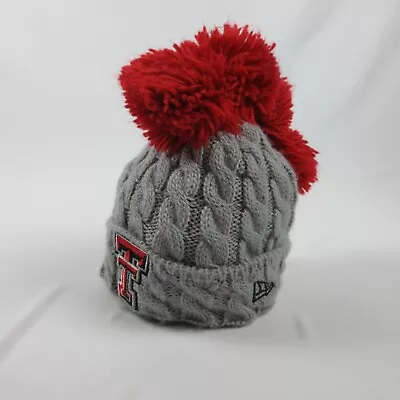 Texas Tech Baby Beanie Hat New Era Gray Cable Knit Red Pom Pom Mohawk University • $18.95