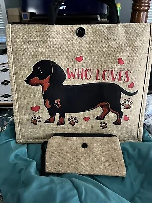 Amazing Burlap Dachshund Tote With Coin Purse • $25