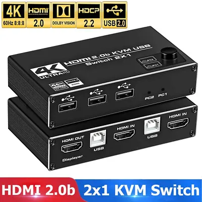 2 Port HDMI 2.0b KVM Switch Box 4K 60Hz USB KVM Switcher 2X1 HDR HDCP 2.2 EDID • $33.94