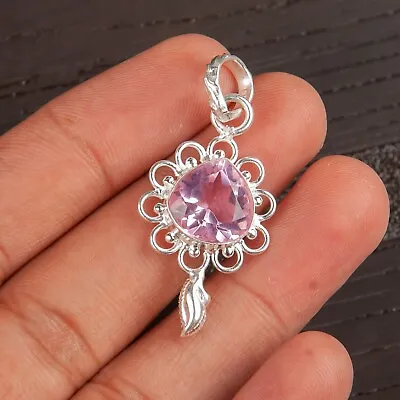 Natural Morganite Gemstone Pendant PINK 925 Sterling Silver Indian Jewelry • $13.95