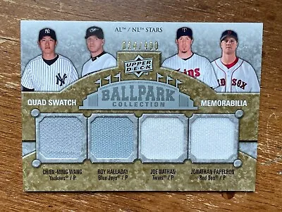 2009 Ud Ballpark Collection Wang/halladay/nathan/papelbon Quad Swatch Card /400 • $9.95
