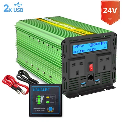 £143.99 • Buy Power Inverter 2000W 4000W DC 24V To AC 240V Converter LCD UK Plugs USB EDECOA