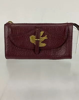 Marc By Marc Jacobs Burgundy Pebbled Leather Bird Snap Pocket Zip Long Wallet • $10.99