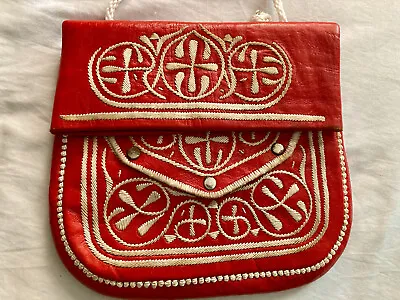 Lovely Hand Made Red Leather Moroccan Berber Bag - Emroidered • $35