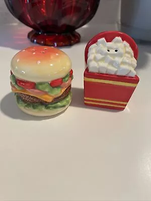 Burger & French Fries Ceramic Salt/Pepper Shakers-Berkeley Designs NIB (A) • $12