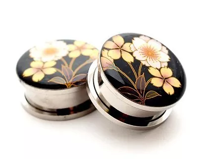 Pair Of Screw On Flower Style 4 Picture Plugs Gauges 16g Thru 1 Inch • $10.99