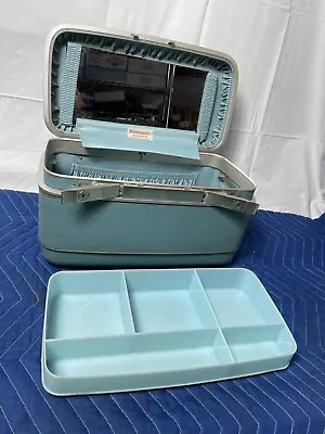 Vintage Samsonite Silhouette Hard Shell Train Makeup Travel Case Blue With Tray • $30