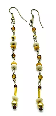 Long Beaded Dangle Earrings Silver Tone Boho Festival Party Hippie Classic • $11.99