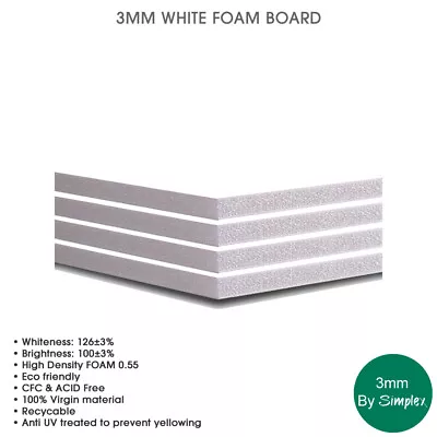 3mm White Foam Boards (A4 A3 A2 A1 A0 40x70 48x96)High Quality Guaranteed • £11.99