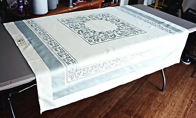 VTG NWT TOYOBO Damask Table Topper Tablecloth 52  Sq. Blue Cotton / Rayon #03 • $27.50