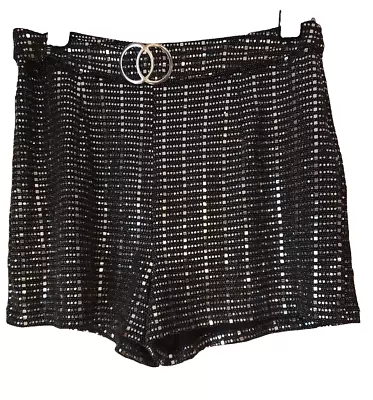 Quiz - Ladies Shorts  Sparkly Rear Zipper Belt Decor Size 14 • £3
