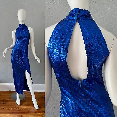 Vintage 90s Glam Sequin CHOKER Party Prom Wiggle Pageant Dress XS • $74