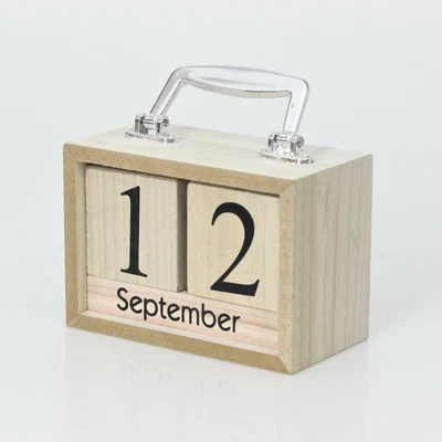 £10.95 • Buy Natural Wooden Coloured Suitcase Shaped Perpetual Calendar Months Date Blocks