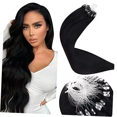  Micro Ring Hair Extensions Black Micro Loop Hair 22 Inch Micro #1 Professional • $73.11