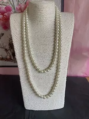 Long Strand Of Cream Tone Vintage Faux Pearl Necklace • £2.45