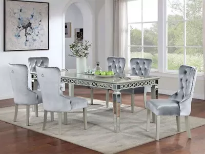 NEW SPECIAL - 7 Pieces Modern Glam Silver Finish Dining Table & Chairs Set ICE3 • $2375.84