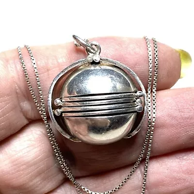 Vintage Sterling Orb Locket Pendant Necklace For Multiple Photographs 28” • $145