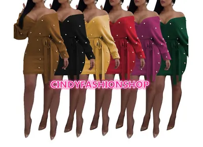 Women  Slash Neck Winter Sexy Party Club  Body Con Peal Bandage Mini Dress(A)  • $25.88