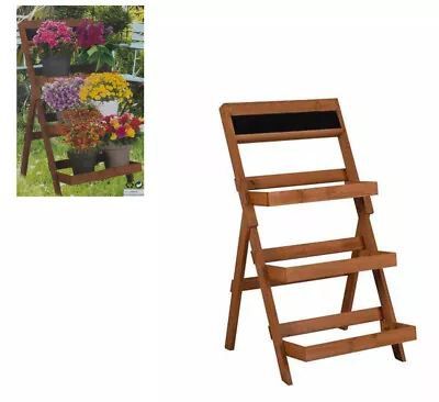£24.95 • Buy 3 Tiers Flower Plant Pot Stand Folding Display Wooden Shelf Garden Storage Rack