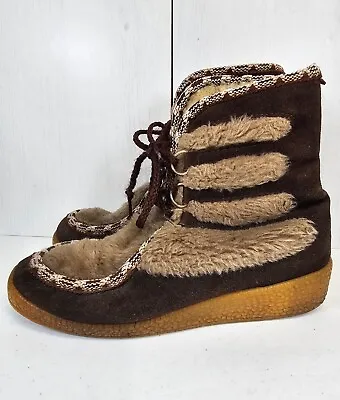 Quoddy Moccasins Brown Leather Faux Fur Lined Lace-Up Boots - Womens Size 9 US • £77.13