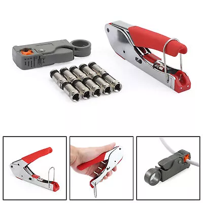 F-Type Compression Stripper Tool Coaxial Crimper + 10PCS RG6 Crimp Connectors S8 • $15.96