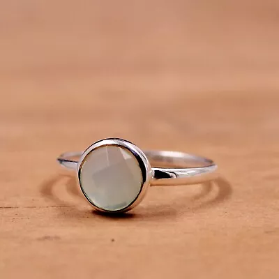 Genuine Chalcedony Gemstone Pure 925 Silver Rings Size 9 Gifts For Mum • £21.20