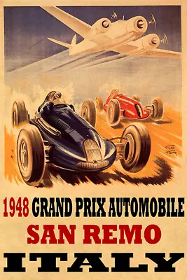 1948 Grand Prix Automobile San Remo Italy Car Race Vintage Poster Repro FREE S/H • £120.14