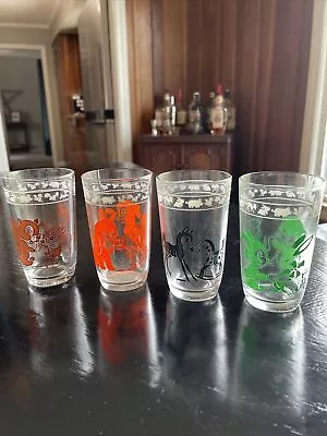 Lot 4 Vintage 1950s Hazel Atlas Kraft Swanky Swigs Colorful Animal Juice Glasses • $12.99