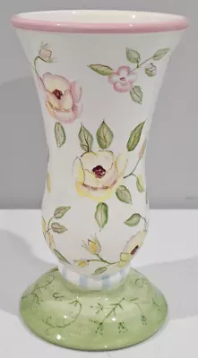 Vintage FTD Flower Vase By Tracy Porter Pink & Yellow Floral Design & Green Base • $14.95