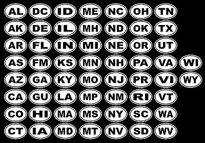 Euro Oval Any Us State Postal Code Vinyl Car Decal Sticker Not Two Colors • $2.49