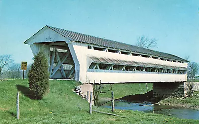 UNION COUNTY COVERED BRIDGE POSTCARD MILFORD CENTER OH OHIO 1960s • $1.99
