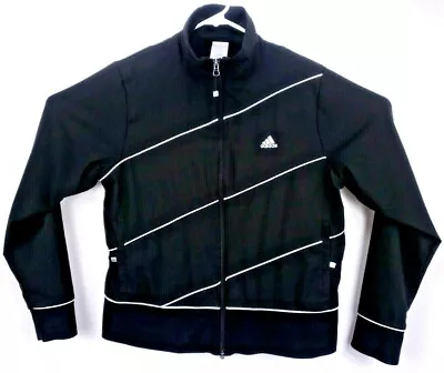 Adidas Men's Warm Up Jacket Size XL Long Sleeve Full Zip Black 3 White Stripes • $30.75