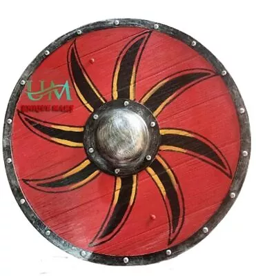 Viking Wooden Round Shield Armor 24  With Wooden Steel Medieval Shield LARP • £145.25