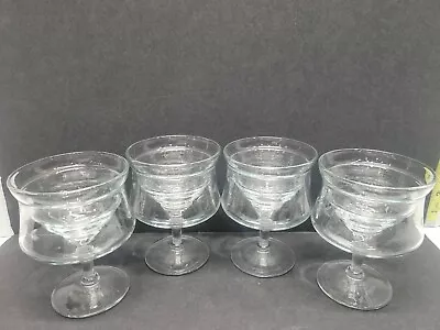 Shrimp Seafood Cocktail Glass Icers 2 Pieces Leaf Etched Vintage Set Of 4 • $45.95